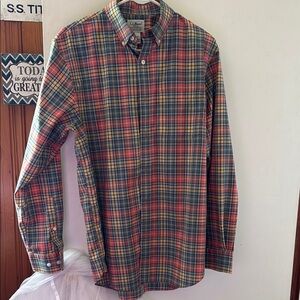 L.L. Bean Red and Blue Casual Button Down Shirt